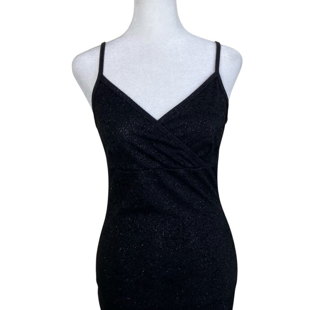 Pola Vtg Y2K Fitted Party Prom Dress Spaghetti Strap Handkerchief Hem Black - Picture 2 of 16